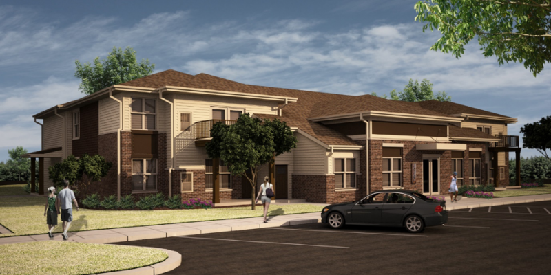 saxony village apartments graphic image with car and people